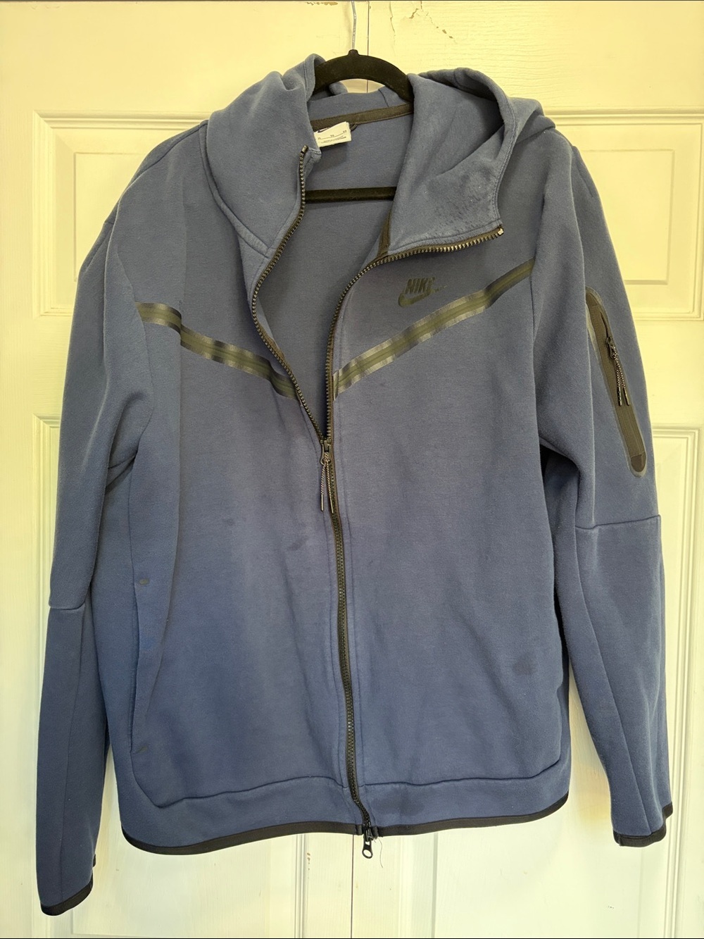 Nike Tech Slate Blue Hooded Zip Fleece Jacket XL STAINS USED CONDITION